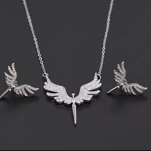 Anthropologie Silver Pavé Wing Earrings